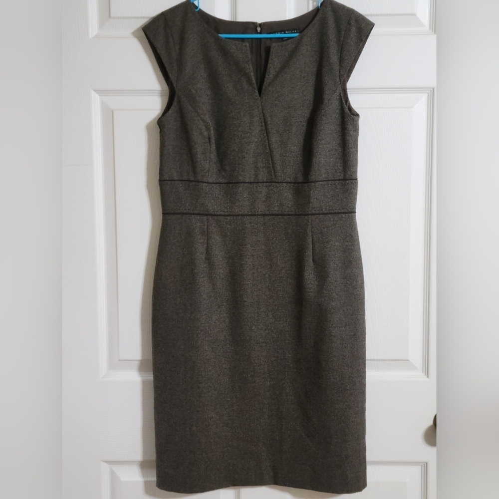 ANTONIO MELANI Charcoal Midi Sheath Dress Lined Career Cocktail